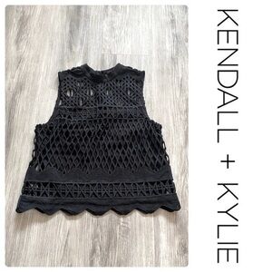 Kendall & Kylie Black Crochet Sleeveless Tank